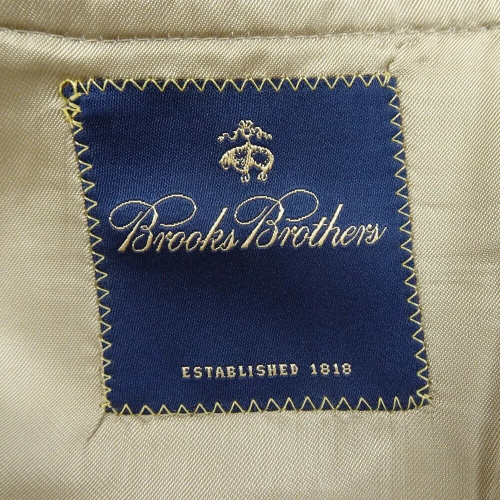 Brooks Brother Suit Jacket Mens 43R Beige Wool Linen Coat Blazer Houndstooth